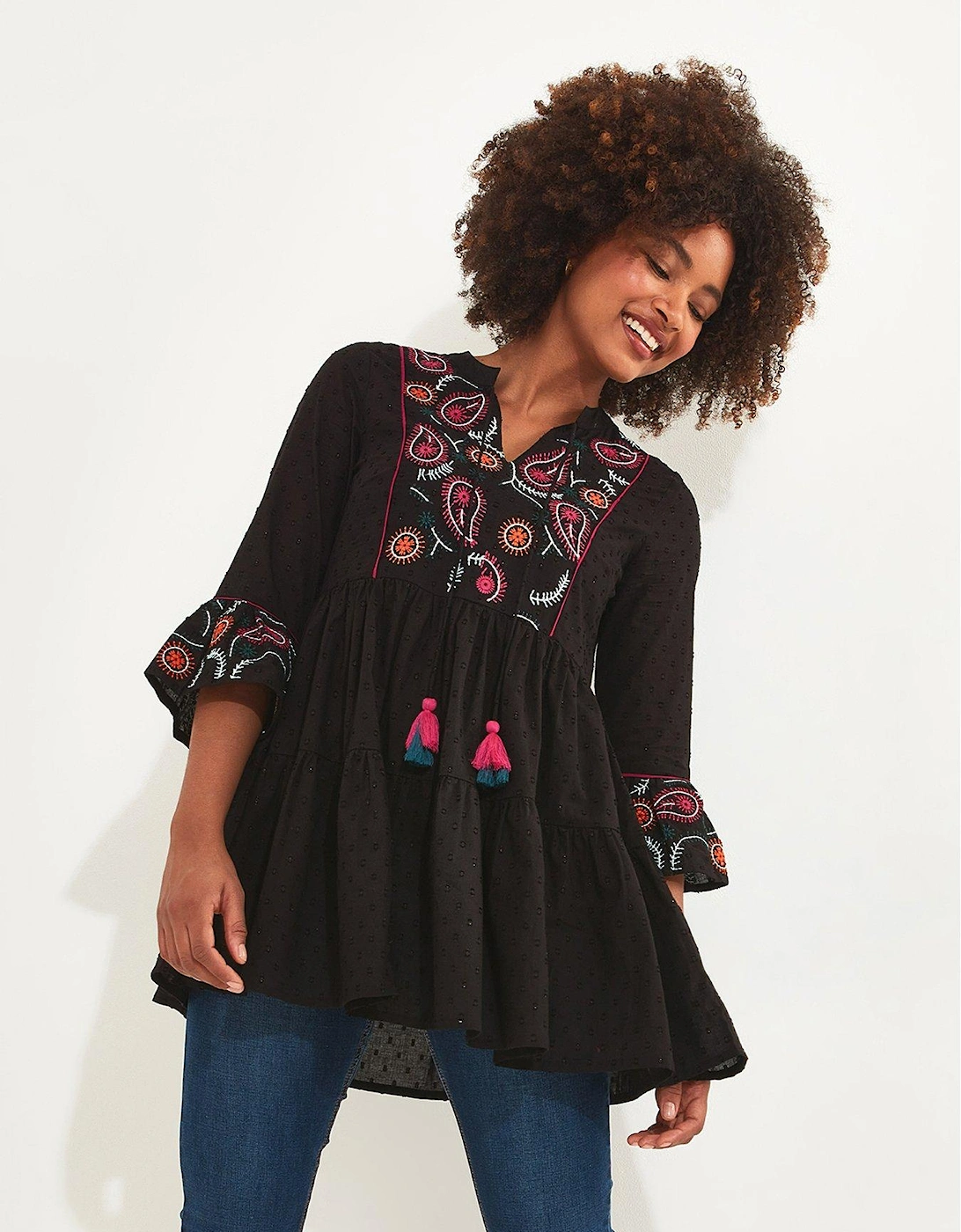 Embroidered Festival Tunic - Black, 6 of 5