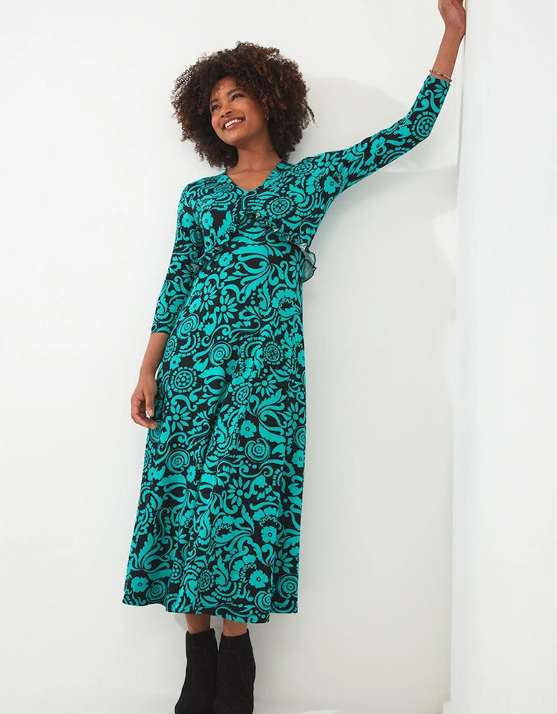 Floral Long Sleeve Maxi Dress - Green, 6 of 5