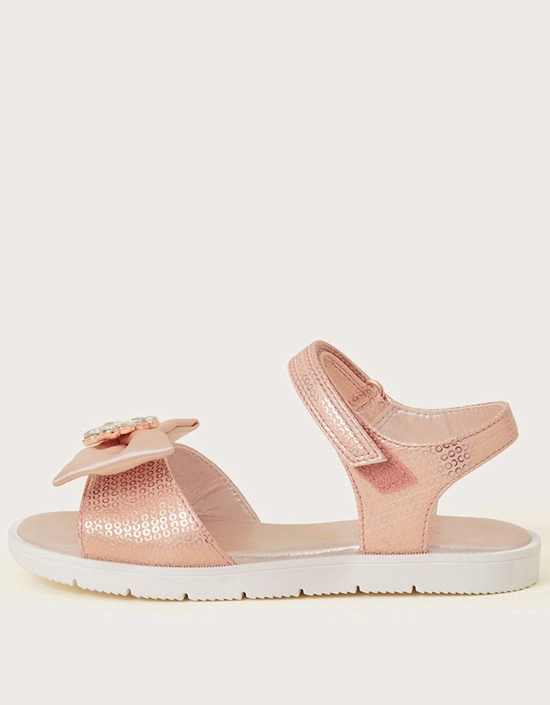 Girls Sequin Bow Sandals - Rose Gold
