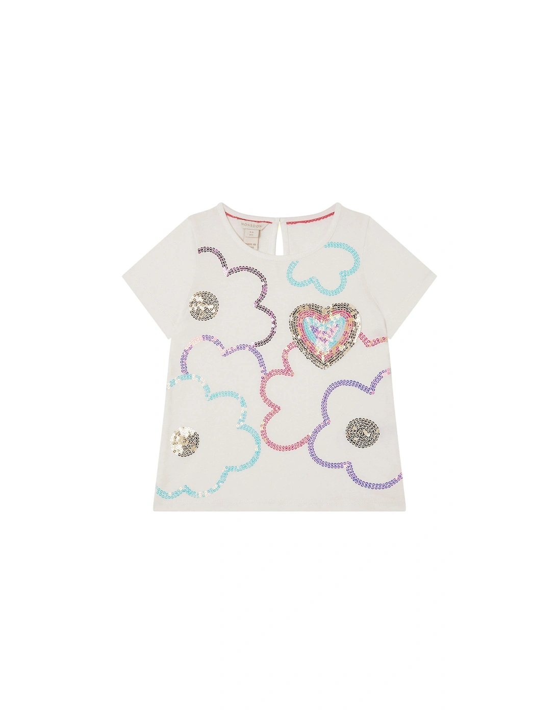 Girls Heart Sequin Pocket Short Sleeve Tshirt - Ivory, 2 of 1