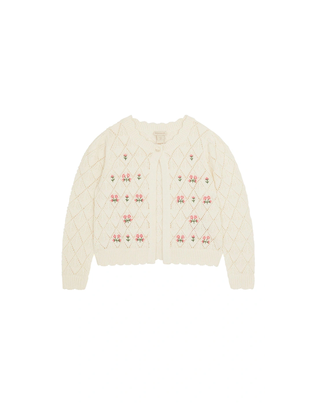 Girls Floral Pointelle Cardigan - Ivory, 2 of 1