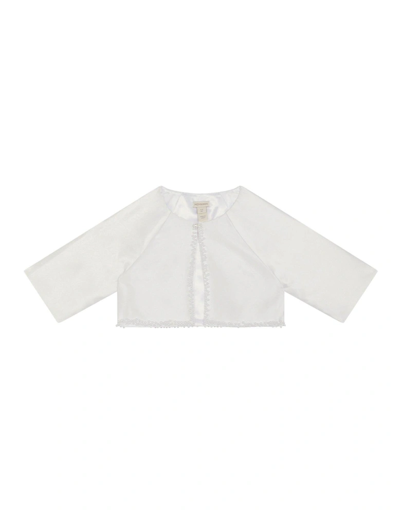 Girls Pearl Trim Communion Jacket - White