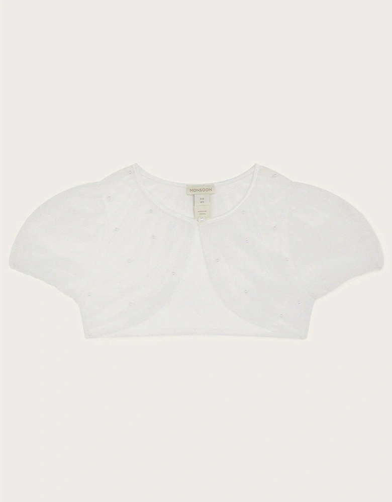 Girls Pearl Tulle Cover Up Shrug - Ivory