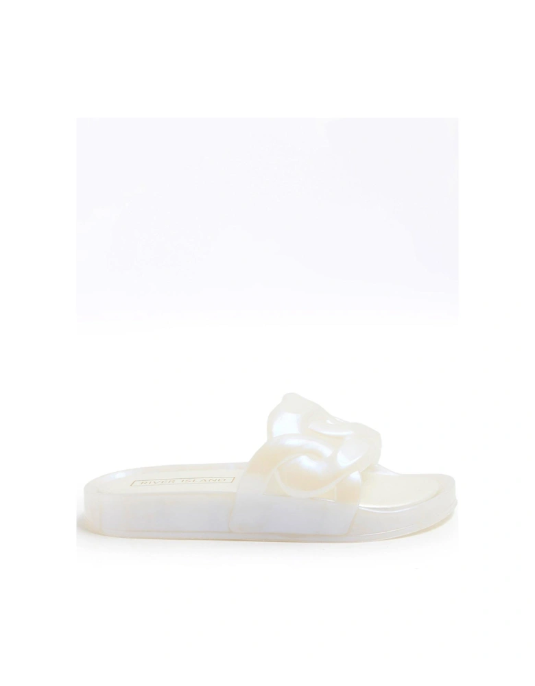 Girls Pearlised Chain Sliders - White