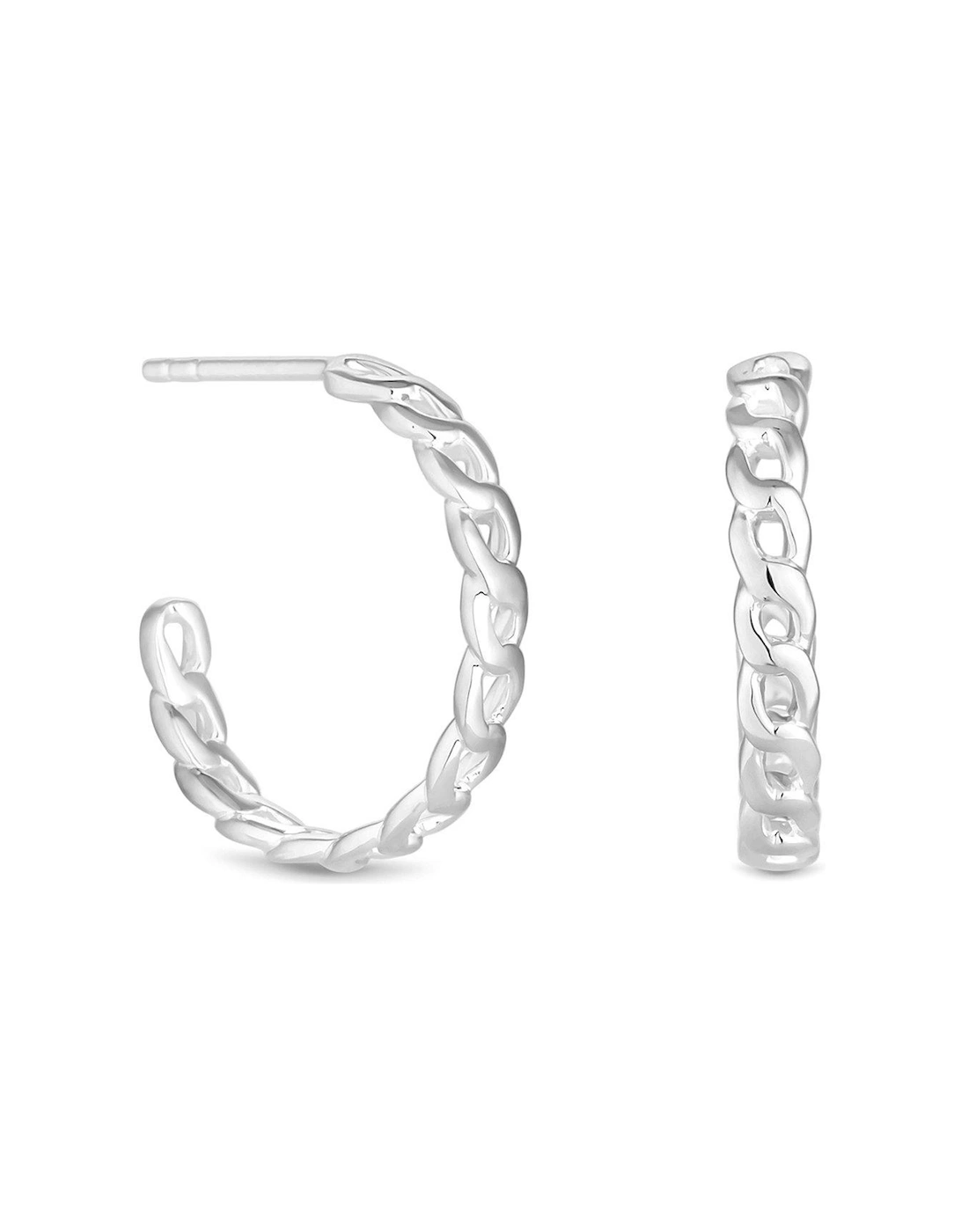 Sterling Silver 925 Chain Link Fine Hoop Earring, 2 of 1