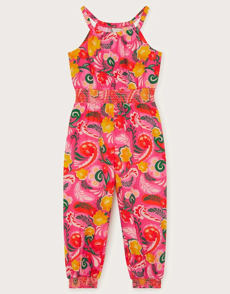 Girls Floral Swirl Jumpsuit - Pink