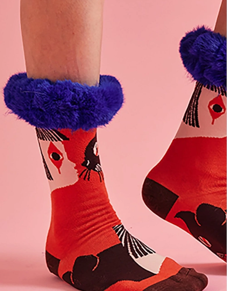 Silk Blend Faux Fur Trim Socks