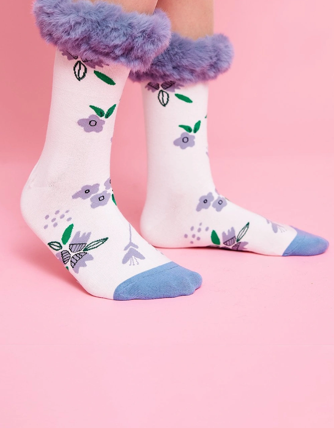 Blue Faux Fur Trim Socks, 2 of 1