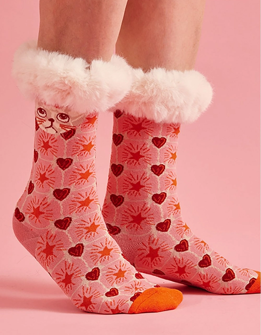 Pink Faux Fur Trim Socks, 2 of 1