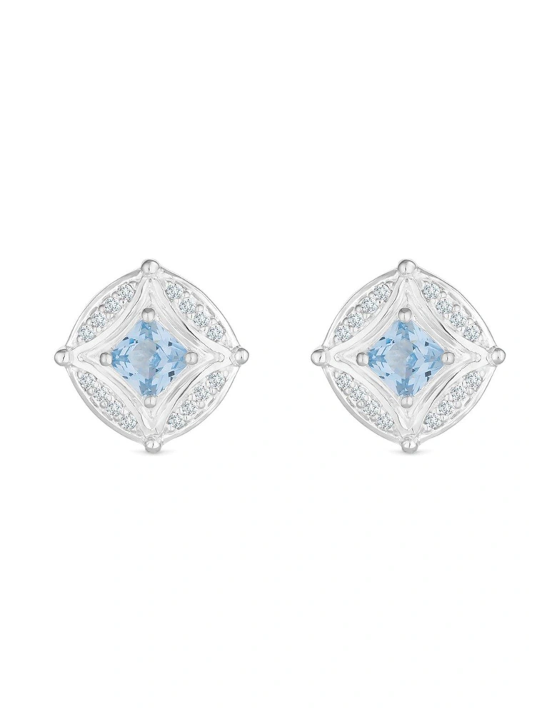 Sterling Silver 925 Blue Spinel and Cubic Zirconia Earring