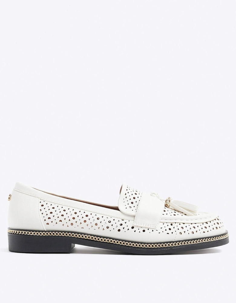 Laser Cut Tassle Loafer - White