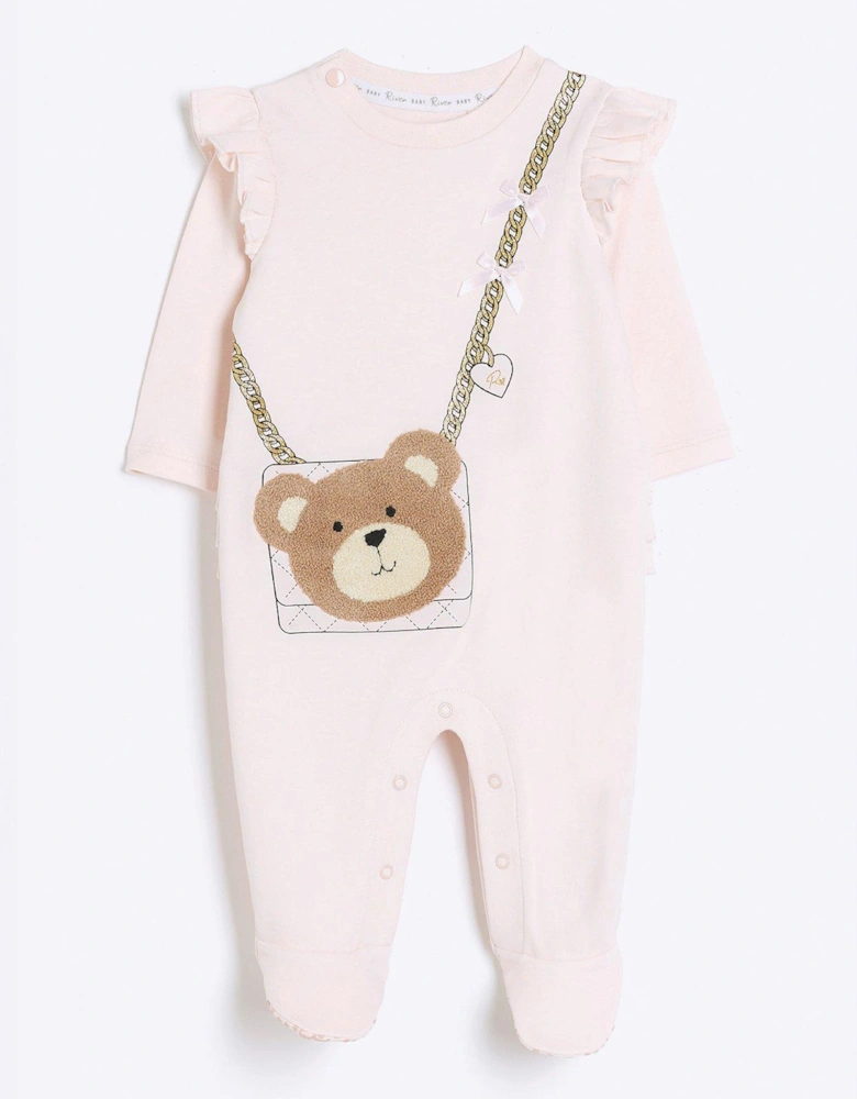 Baby Girls Bear Bag Sleepsuit - Pink