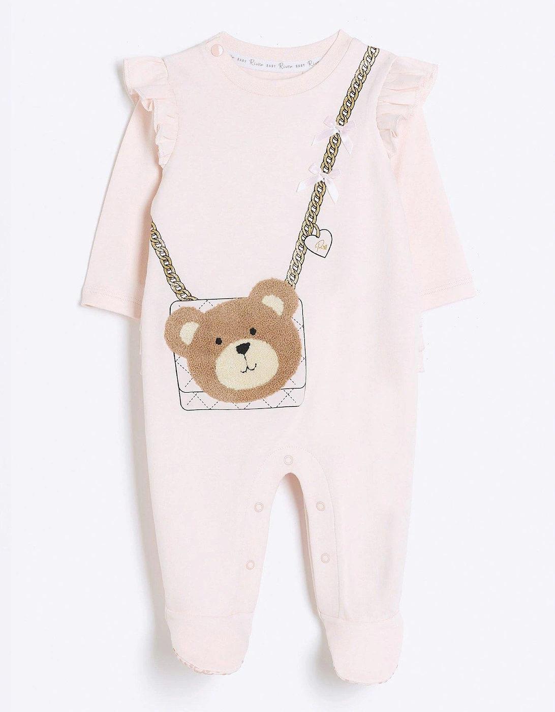 Baby Girls Bear Bag Sleepsuit - Pink, 2 of 1