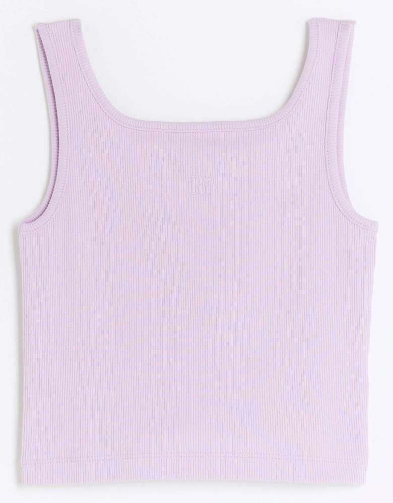 Girls Rib Embroidered Logo Crop Vest - Purple