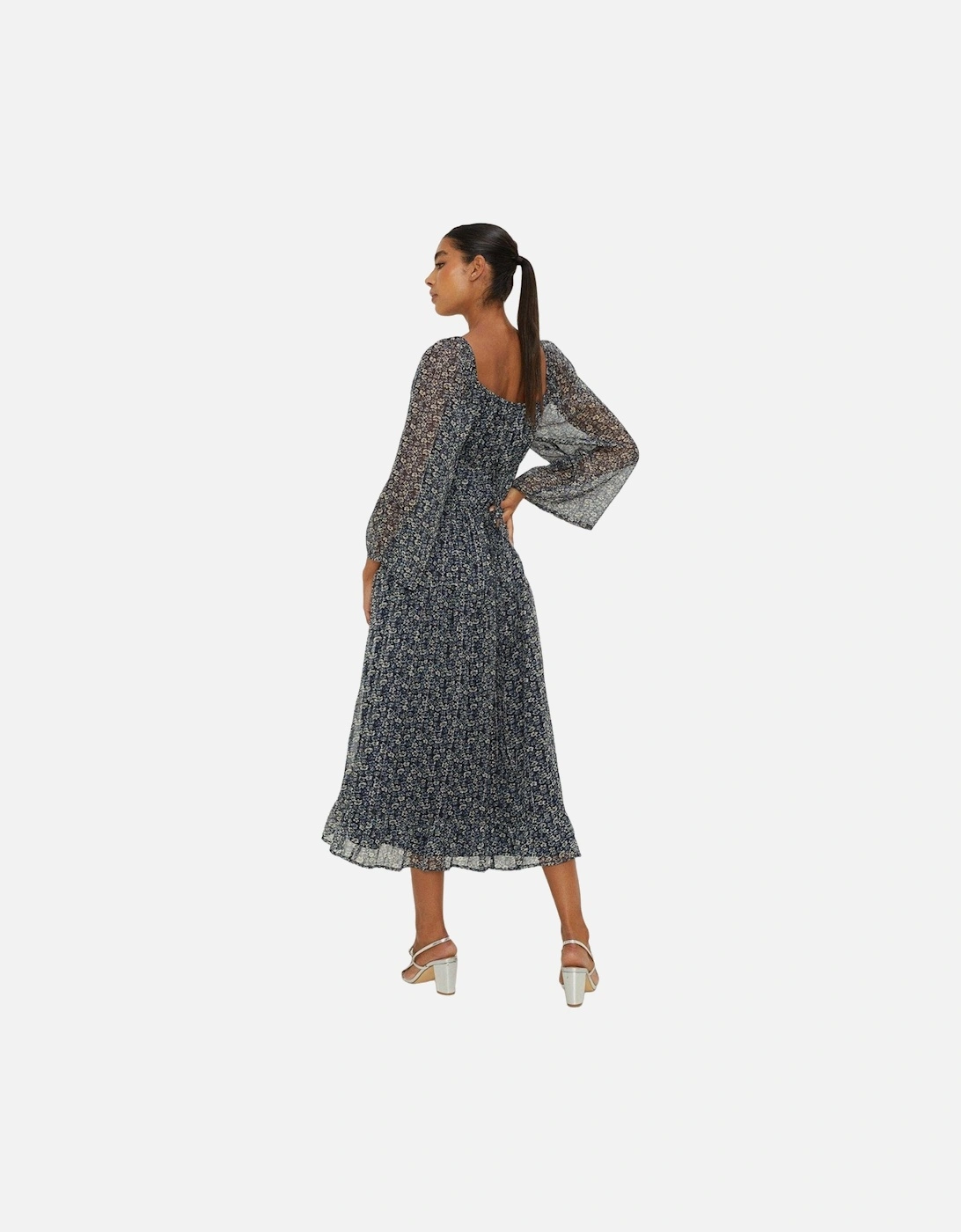 Womens/Ladies Ditsy Print Chiffon Square Neck Midi Dress