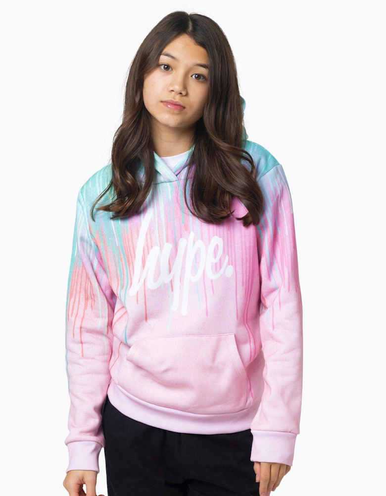 Girls Multi Mint Pink Drips Hoodie