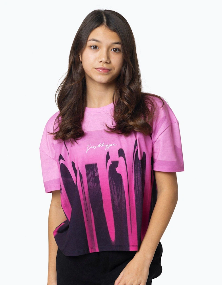 Kids Pink Oversized Drip T-shirt