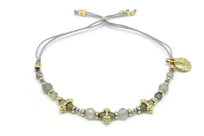 Prunus Grey & Gold Stretch Crystal Bracelet