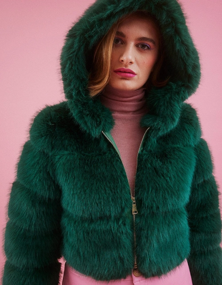 Hooded Bamboo Faux Fur Puffer Coat