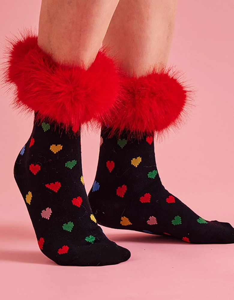 Black and Red Love Heart Socks