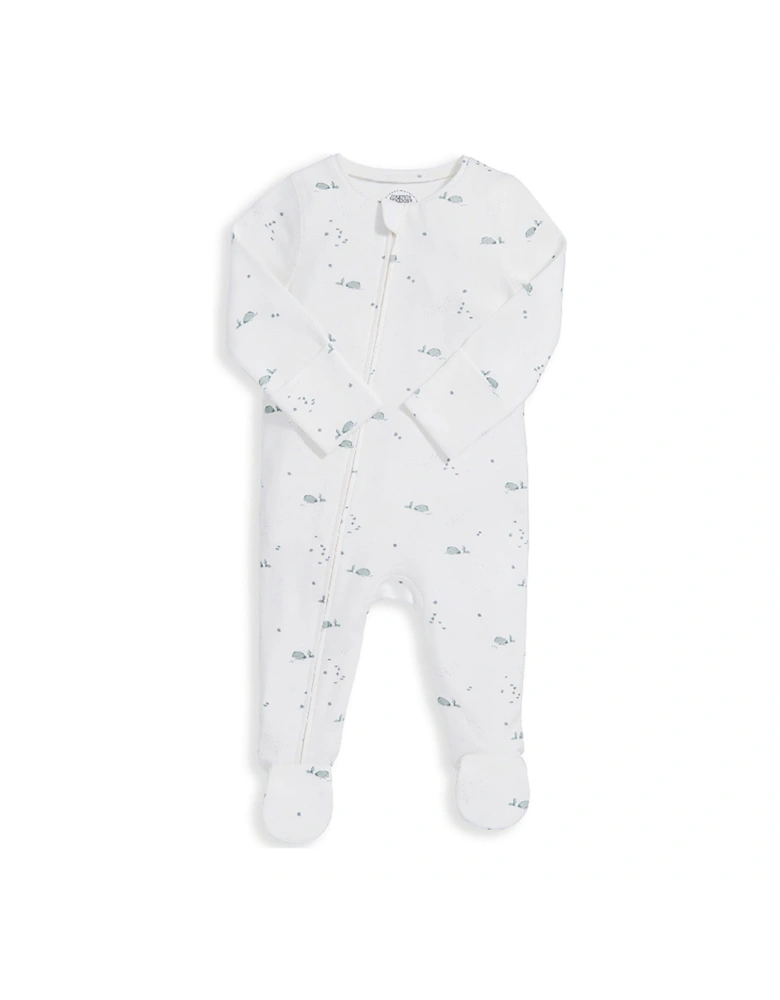 Baby Boys Whale Print Zip Sleepsuit - White
