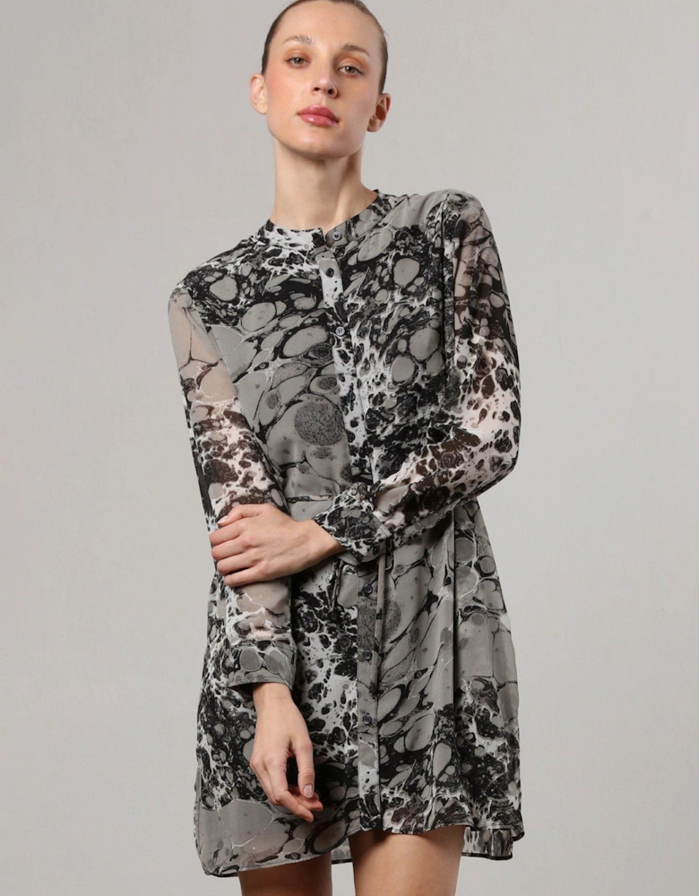Long line tunic shirt dress in hand-painted prints - Multi