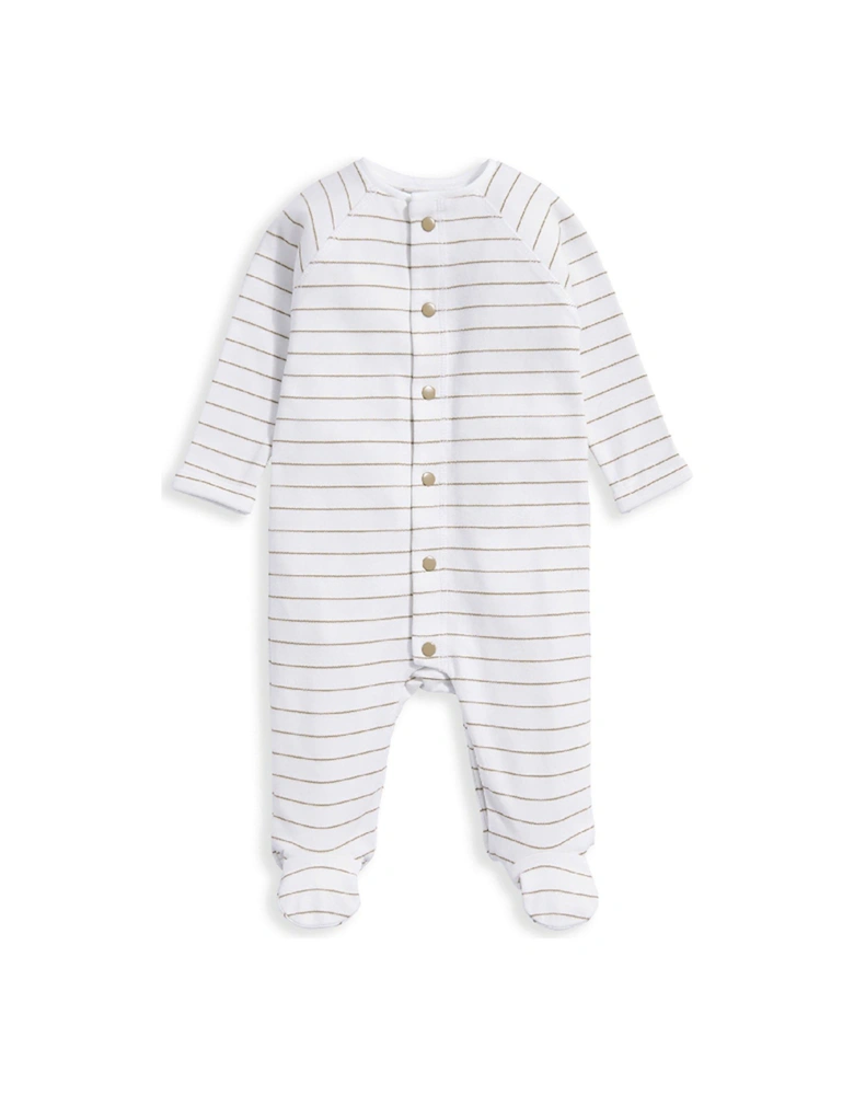 Baby Boys Stripe Popper Detail Sleepsuit - Brown