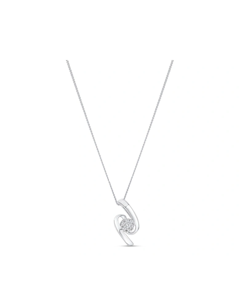 9ct White Gold Diamond Swirl Pendant Necklace 18 Inches