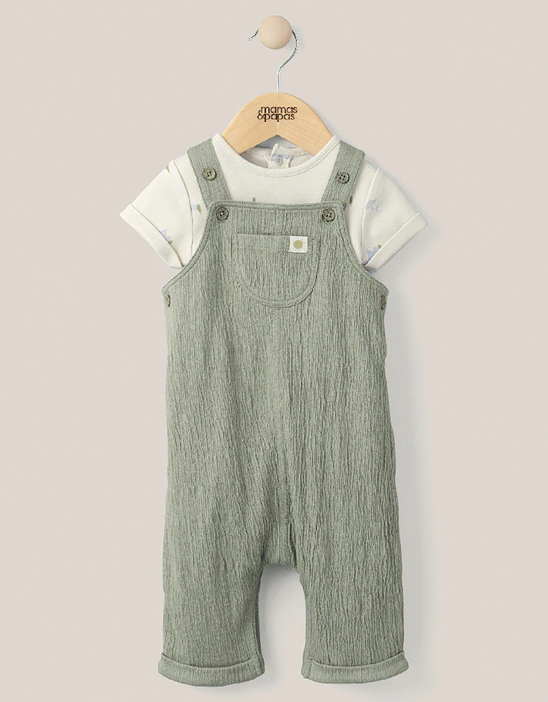 Baby Boys 2 Piece Crinkle Dungaree & Tshirt - Green, 2 of 1
