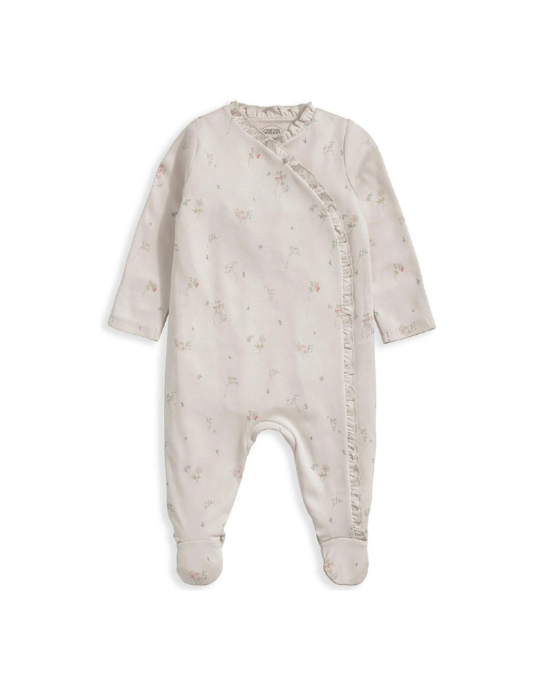 Baby Girls Floral Frill Detail Sleepsuit - Pink