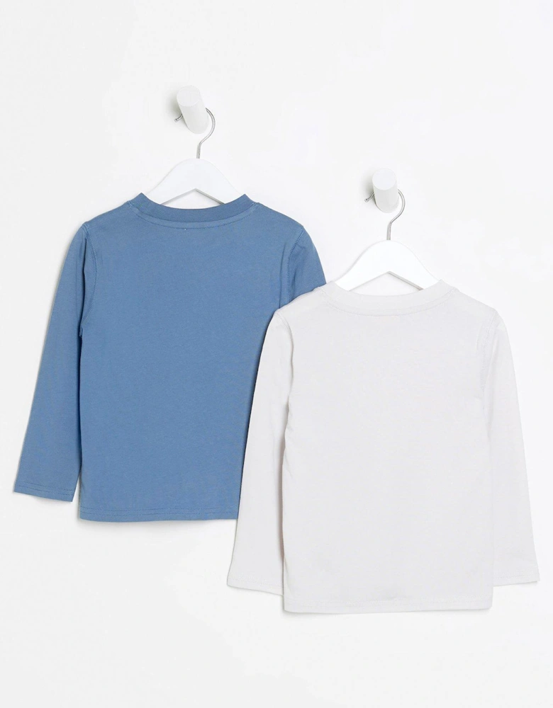 Mini Mini Boys Long Sleeve T-Shirt 2 Pack - Blue