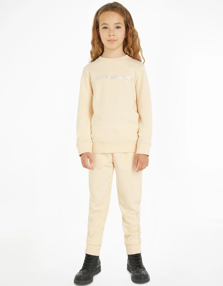 Jeans Kids Institute Logo Long Sleeve Top and Jog Set - Vanilla