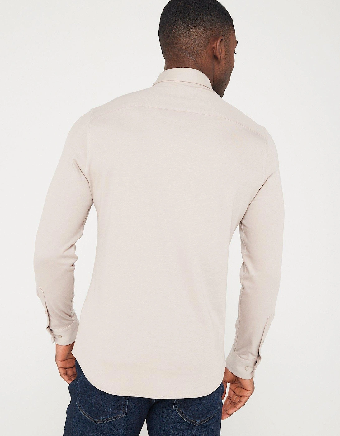 Smooth Cotton Pocket Slim Shirt - Light Grey 