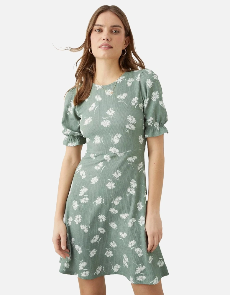 Womens/Ladies Ditsy Print Short-Sleeved Mini Dress