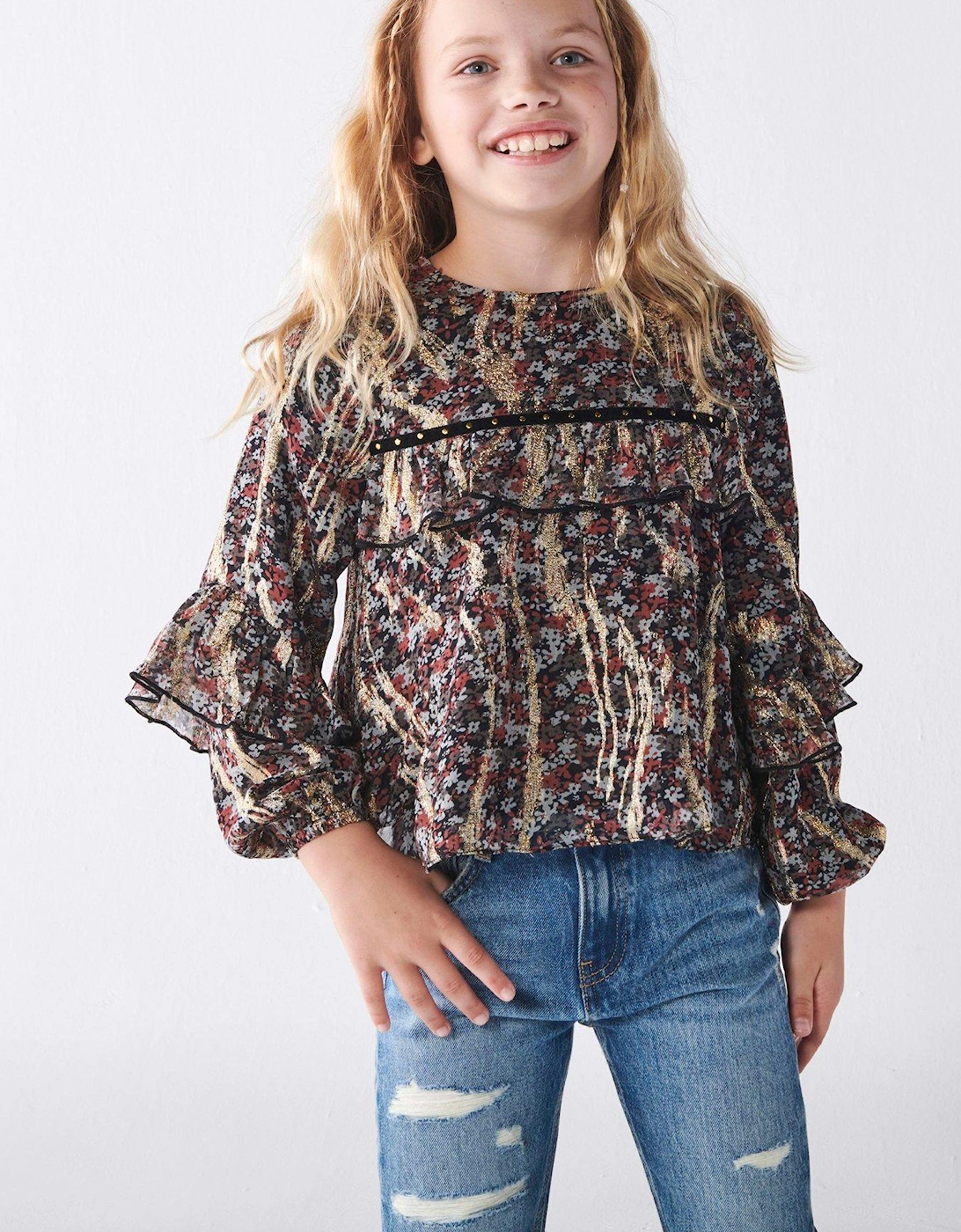 Girls Floral Frill Blouse - Multi