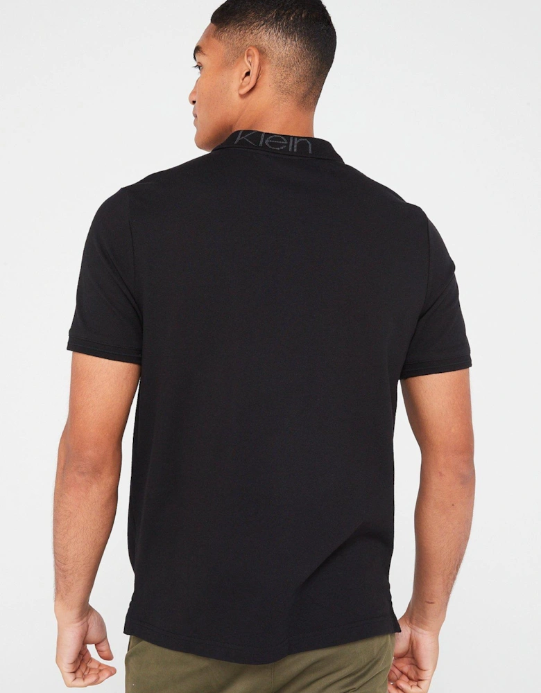 Logo Collar Stretch Pique Polo Shirt - Black