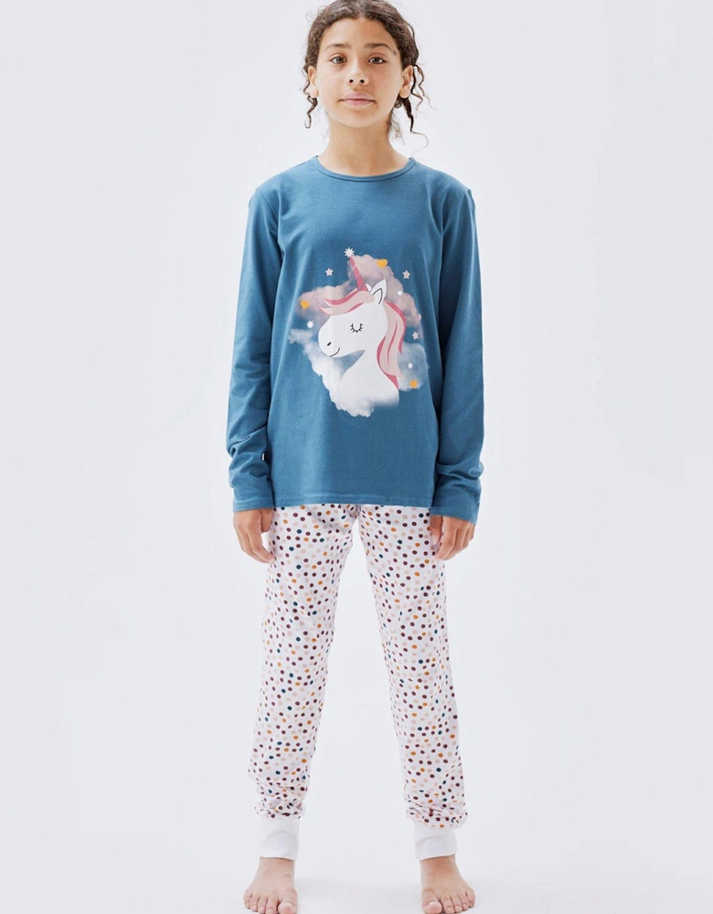Girls Unicorn Head Pyjamas - Real Teal