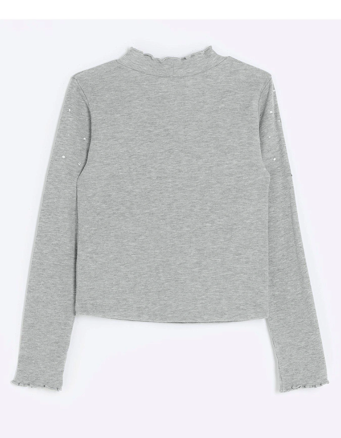 Girls Rib Embellished Long Sleeve Top - Grey