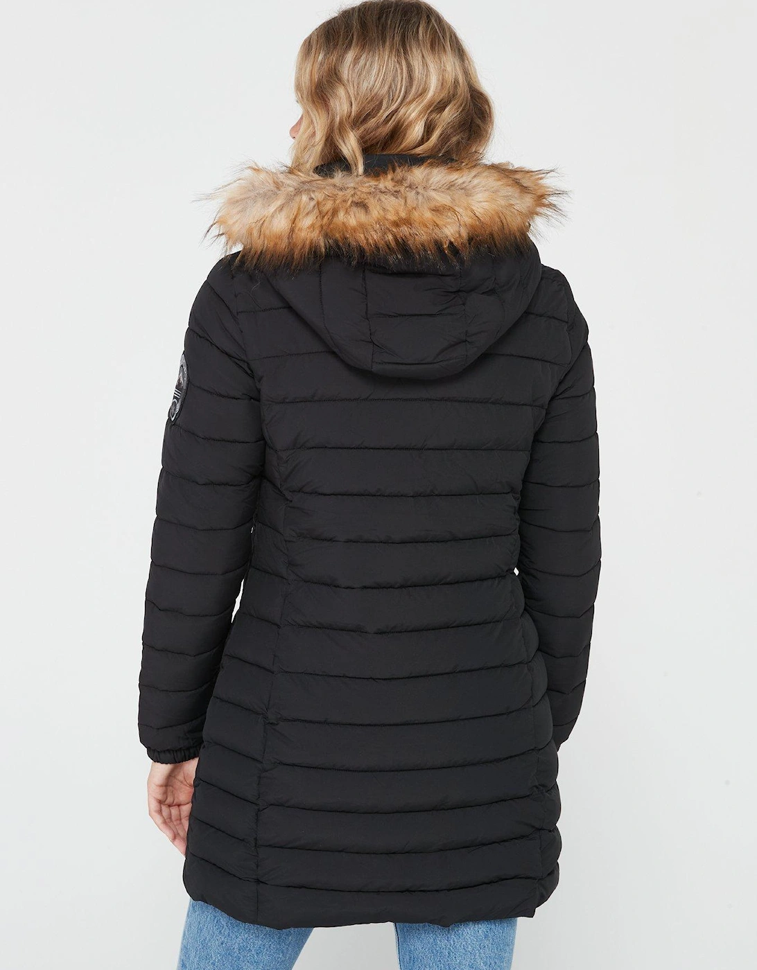 Fuji Hooded Mid Length Puffer Coat - Black