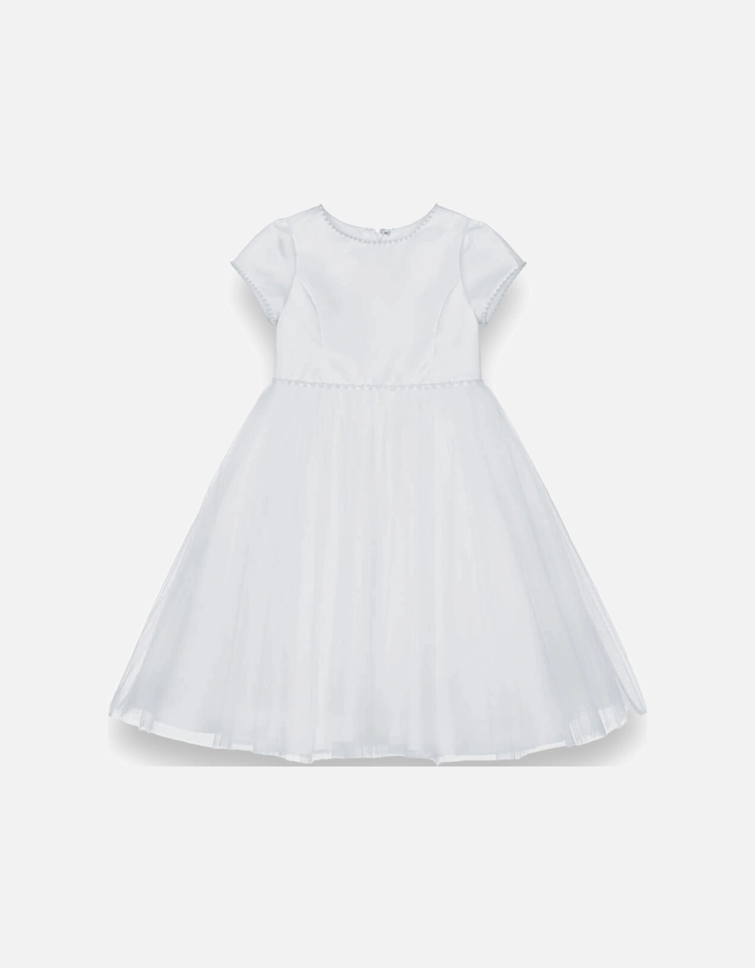 Girls White Pearl Cap Sleeve Ballerina Length Dress, 3 of 2