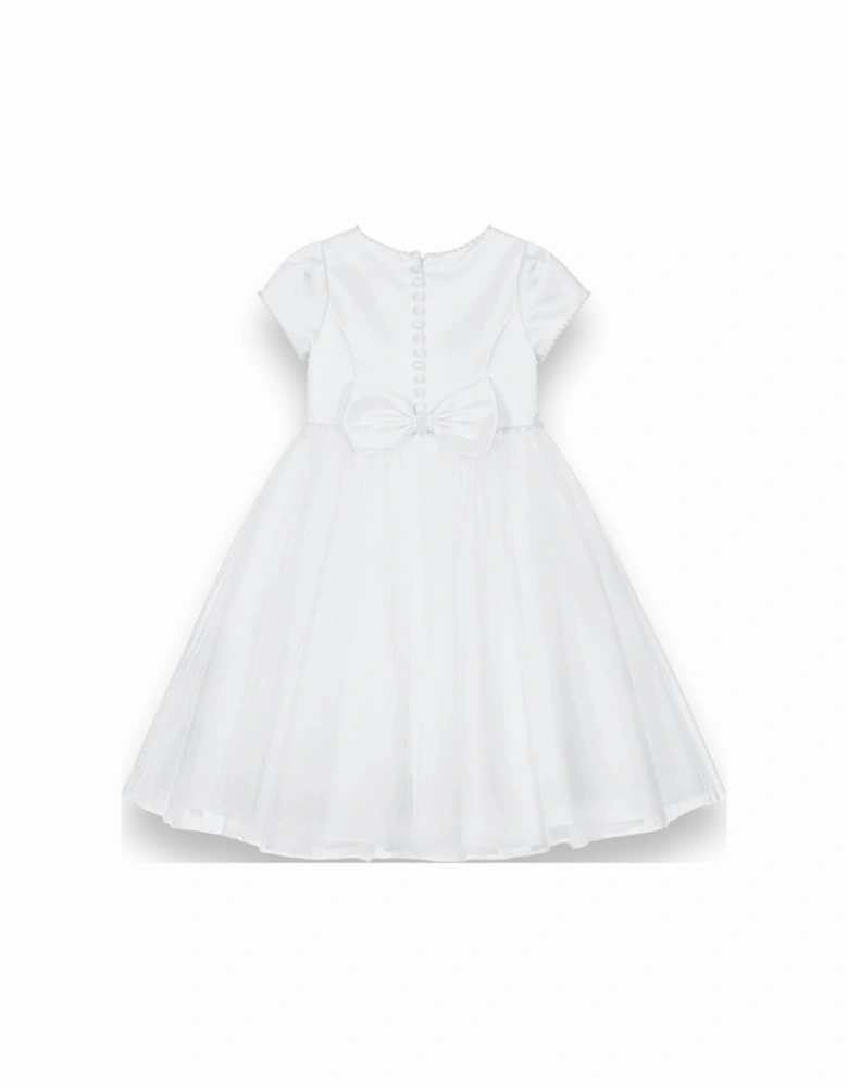 Girls White Pearl Cap Sleeve Ballerina Length Dress