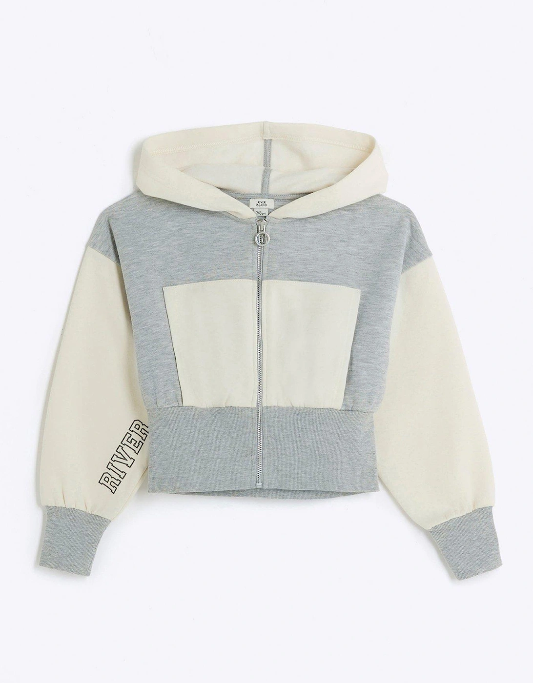 Girl Colour Block Crop Hoodie - Grey