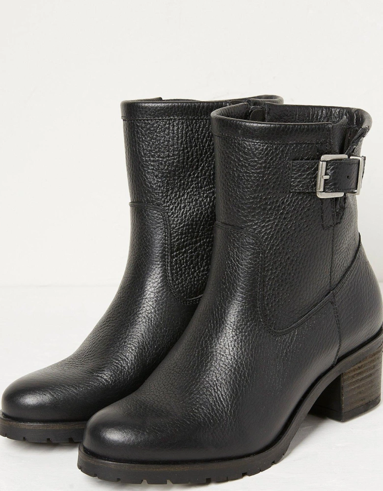 Hollie Leather Block Heel - Black