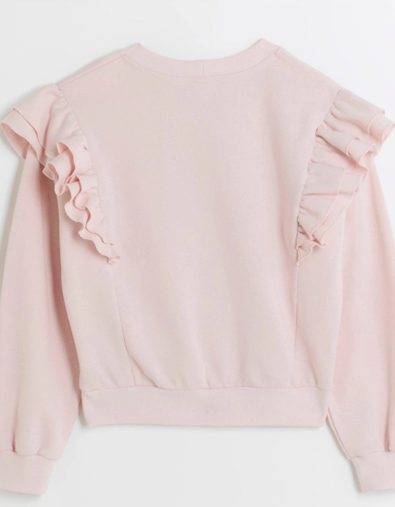 Girls Frill Long Sleeve Sweatshirt - Pink