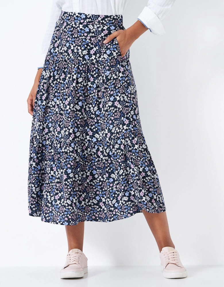 Floral Printed Tiered Skirt - Navy