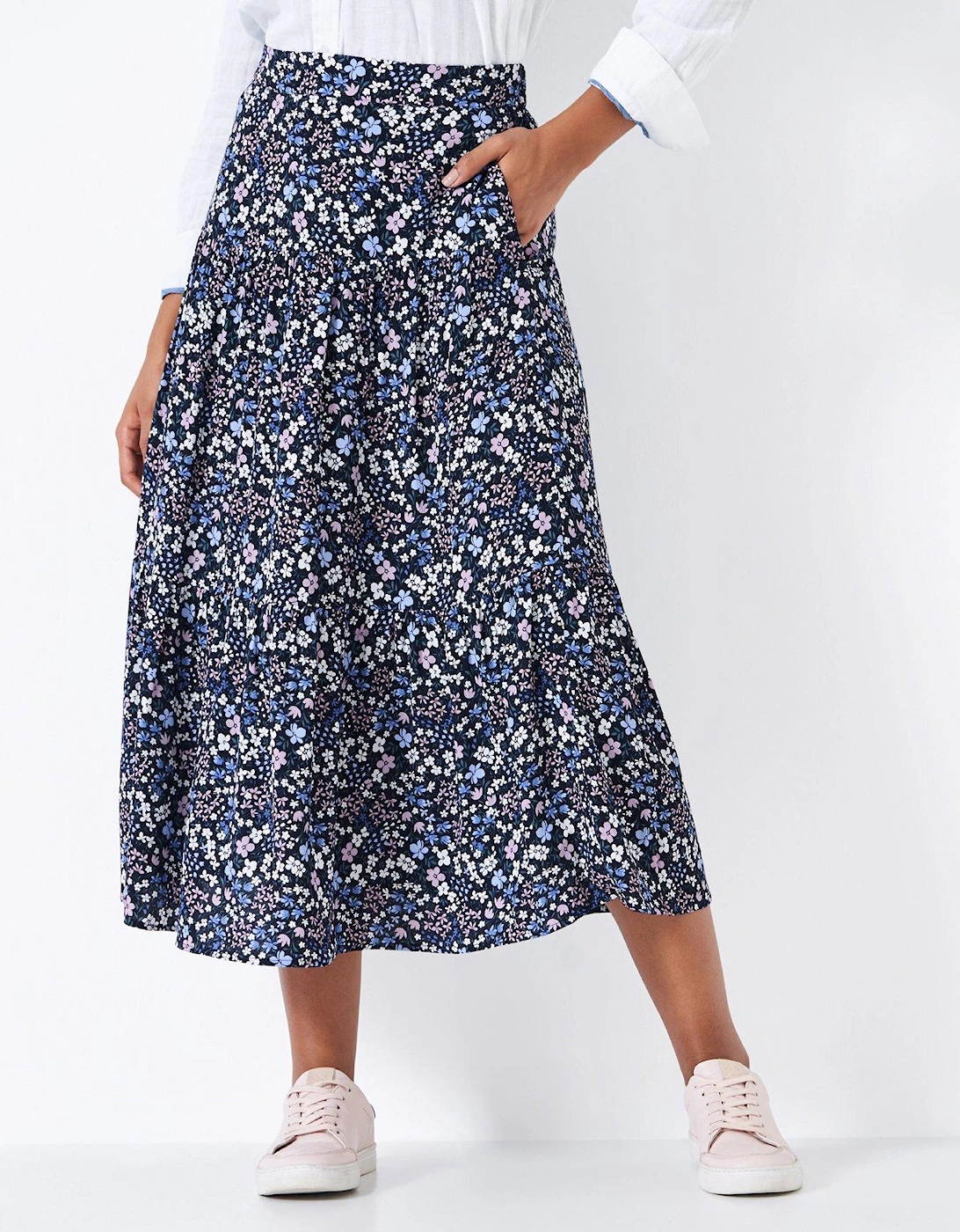 Floral Printed Tiered Skirt - Navy, 3 of 2