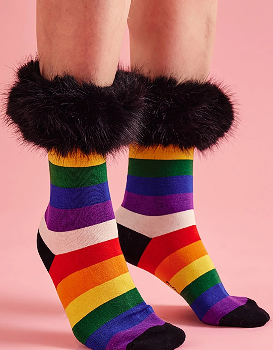 Bamboo Faux Fur Trim Rainbow Socks, 2 of 1