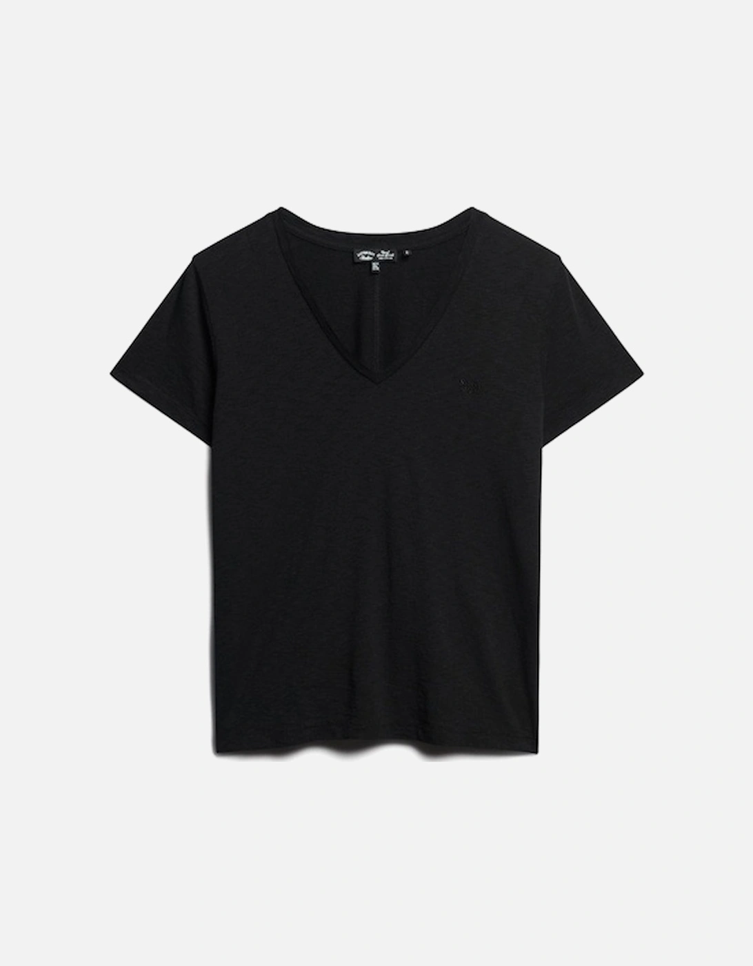 Women's Slub Embroidered V-Neck T-Shirt Black