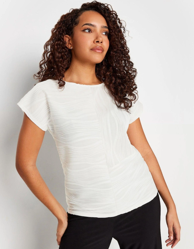 Ivory Textured Short Sleeve Top
