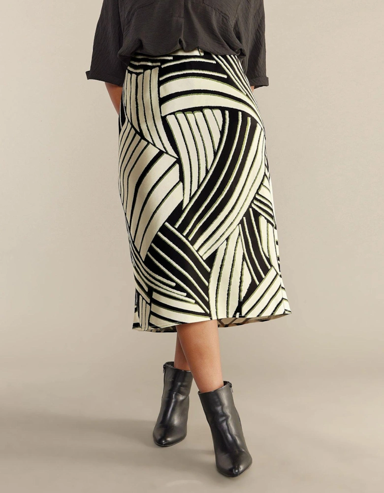 Satin Bias Cut Skirt Linear Print